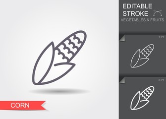 Corn. Line icon with editable stroke with shadow