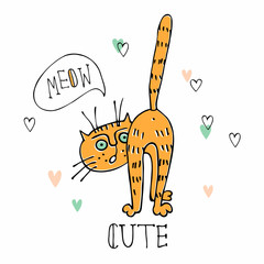 Funny cute cat meows. Cute style. Vector © Olga