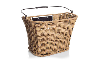 Wicker bicycle basket isolated on white background.