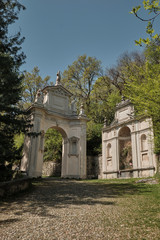 Fototapeta na wymiar view of the XIV chapel along the path of the historic pilgrimage route from Sacred Mount or Sacro Monte of Varese, Italy