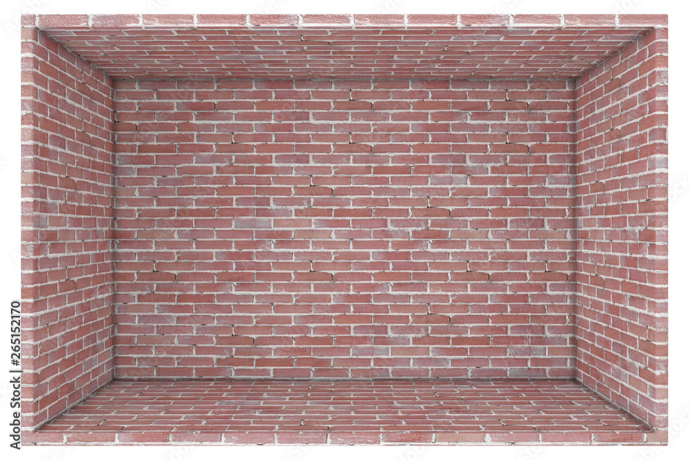 Poster Big Opened Empty Abstract Brick Wall Box. 3d Rendering