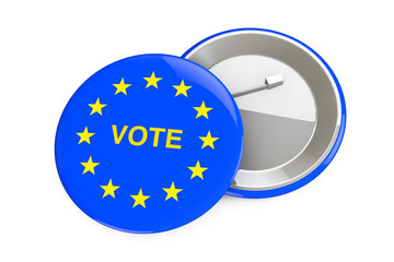 European Union Voting Concept. Badge with European Union Flag and Vote Sign. 3d Rendering