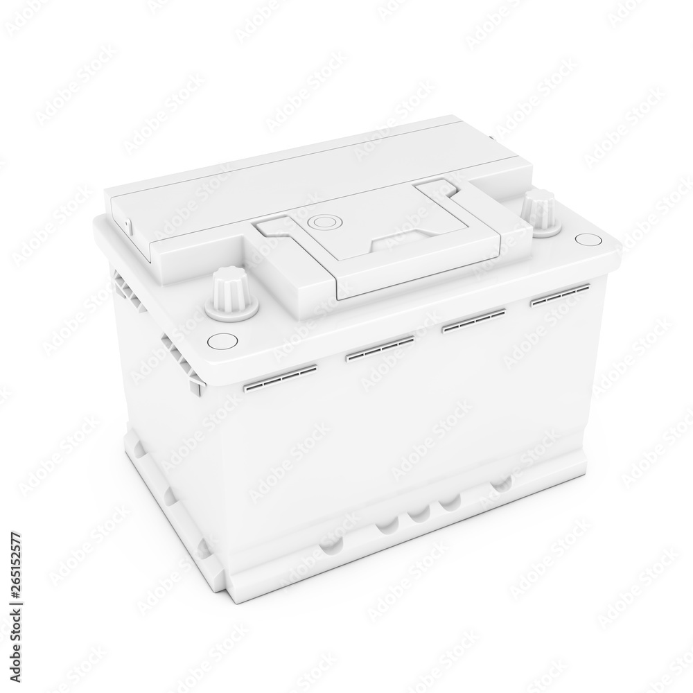 Poster white rechargeable car battery in clay style duotone. 3d rendering