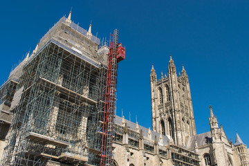 Canterbury cathedral under construction in 2019 (England), which has thousands of visitors each...