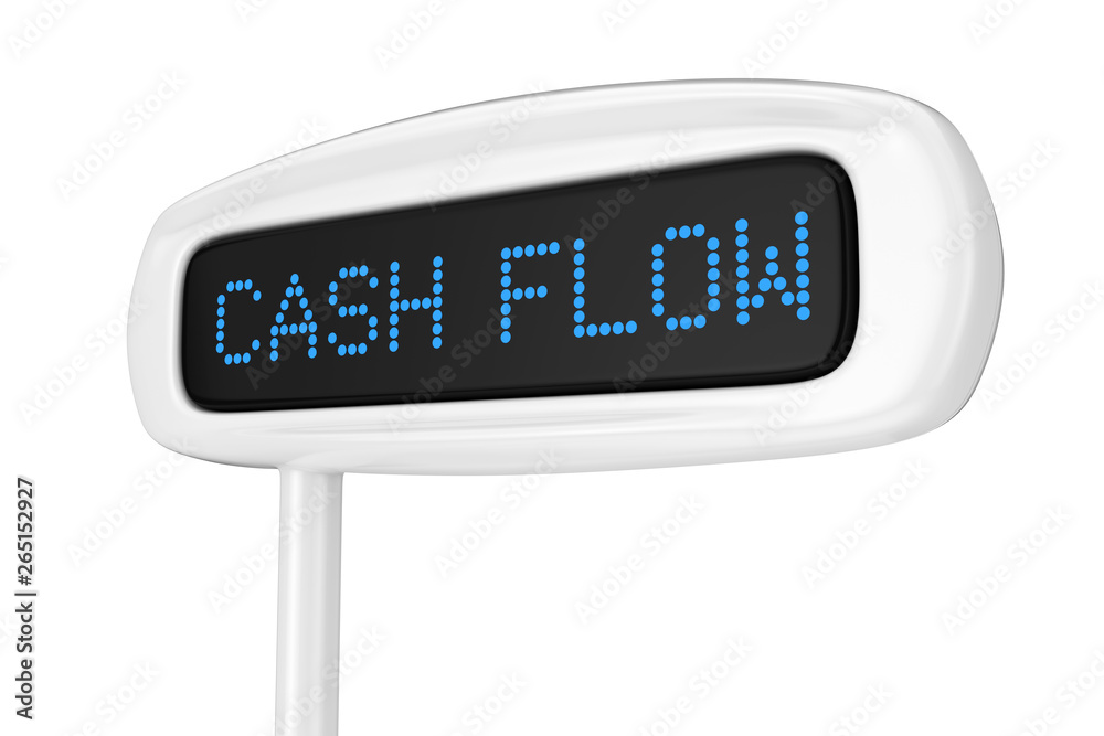 Poster Abstract Cash Register Display Displaying Cash Flow Blue Sign. 3d Rendering