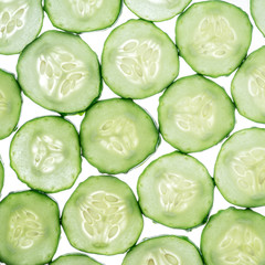 Cucumber slices isolated on the white background.