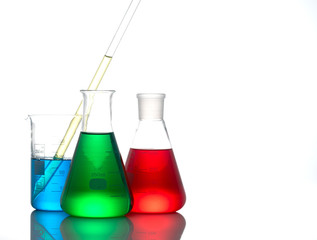 Chemical science glass on white background