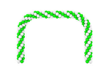 White and Green Balloons in Shape of Arc, Gate or Portal. 3d Rendering