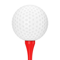 A White Golf Ball on Red Tee. 3d Rendering