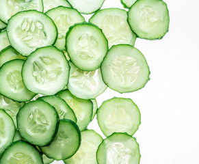 Cucumber slices isolated on the white background.