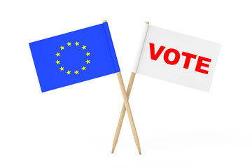 European Union Flag and White Flag with Vote Sign. 3d Rendering