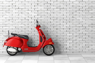Red Classic Vintage Retro or Electric Scooter. 3d Rendering