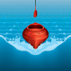 Red kayak illustration – kayaking water sport – Front central view - 265153388