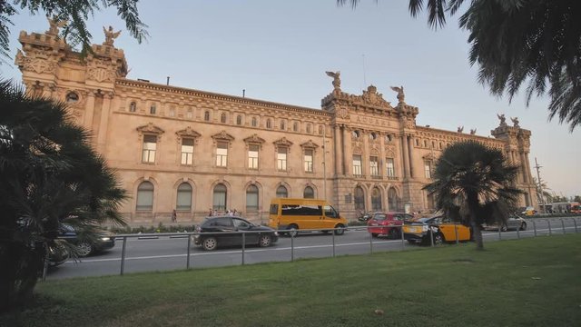 Aduana de Barcelona, old customs building designed by Sagnier i Villavecchia, 1902 in neoclassical style at Port Vell. Late afternoon. Barcelona, Catalonia, Spain, Europe.