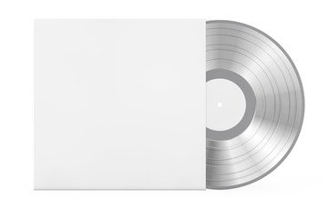 Silver Old Vinyl Record Disk in Blank Paper Case with Free Space for Your Design. 3d Rendering