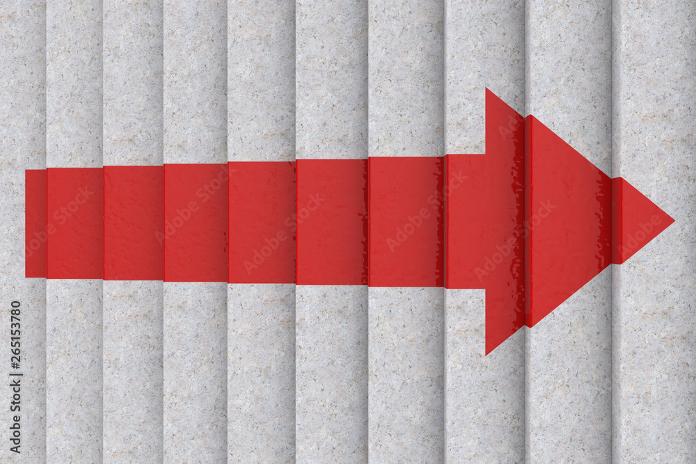 Fototapete Top View of Red Arrow on Step Stairs Up. 3d Rendering
