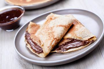 Couple Of homemade Crepes With Chocolate