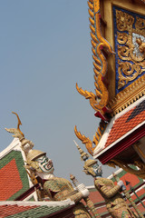 Fototapeta na wymiar roofs of buildings in a buddhist temple (Wat Phra Kaeo) in bangkok (thailand)