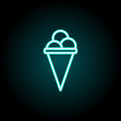 ice-cream in horn neon icon. Elements of fast food set. Simple icon for websites, web design, mobile app, info graphics