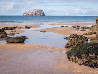 Bass Rock from the beach including pools