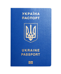 Ukrainian travel passport on white background, top view. International relationships
