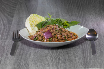 Thai food, Larb moo, Pork Cooked thai Style. Larb moo, Pork Cooked thai food