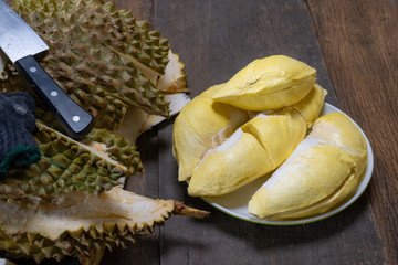 Monthong Durian in Thailand ,Wooden background