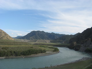 the bend of the Katun river in the Altai mountains