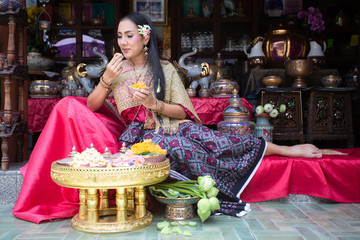 Beautiful woman in dress Thai style , Thai culture