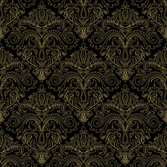 Classic seamless vector pattern. Damask orient black and golden ornament. Classic vintage background. Orient ornament for fabric, wallpaper and packaging