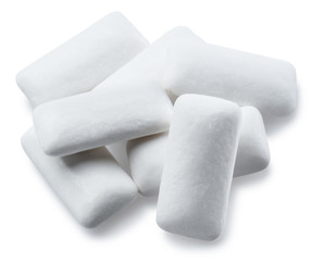 Chewing gum pieces on white background. Clipping path.