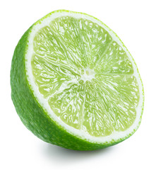 Ripe lime half on white background. Clipping path.