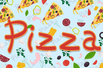 cover background_15_illustration, on the theme of Italian pizza cuisine, for decoration and design sticker of ingredients