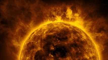 Orange sun surface with heat solar waves and flames. Illustration