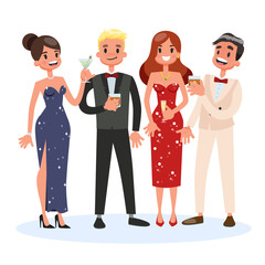 Group of people on the cocktail party. Woman in beautiful dress