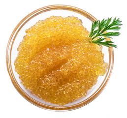 Pike caviar or roe in the bowl. Clipping path.