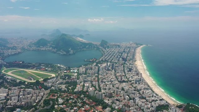 Aerial view of Ipanema Beach (Praia) and Leblon Beach in city of Rio de Janeiro - landscape panorama of Brazil from above, South America
