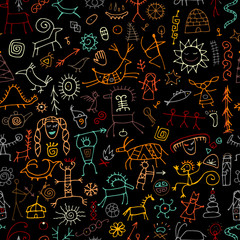 Rock paintings background, seamless pattern for your design