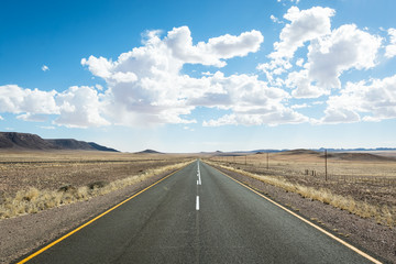 Namibia, landscape, tar road, desert, mountains