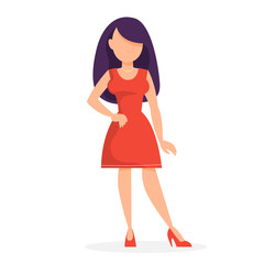 Young woman character. Brunette girl. Female in fashion