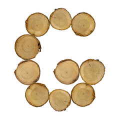 Wooden stumps, letter G, alphabet, white background isolated