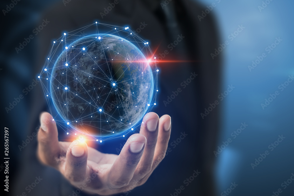 Wall mural global networking concept.future technology iot ( internet of think ).