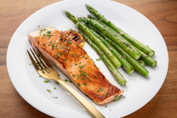 Wood table with food