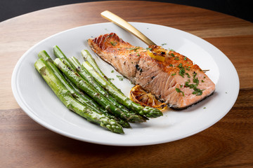 Wood table with food