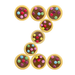 colorful cookies glaze, letter Z, alphabet, white background isolated