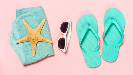 Summer travel holiday vacation background flat lay.