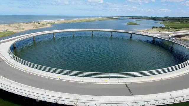 Aerial view of Puente de la Laguna Garzon Bridge in Maldonado, Uruguay.