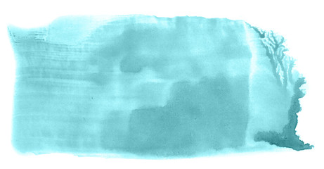Abstract watercolor background hand-drawn on paper. Volumetric smoke elements. Blue-Green color. For design, web, card, text, decoration, surfaces.