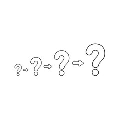 Vector illustration concept of growing problems with question marks. Black outline.