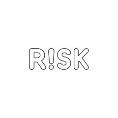 Vector icon concept of risk text with exclamation mark. Black outline.